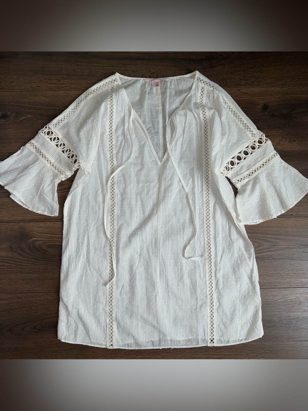 Victoria’s Secret White Swiss Dot Cotton Tunic Cover Up Small